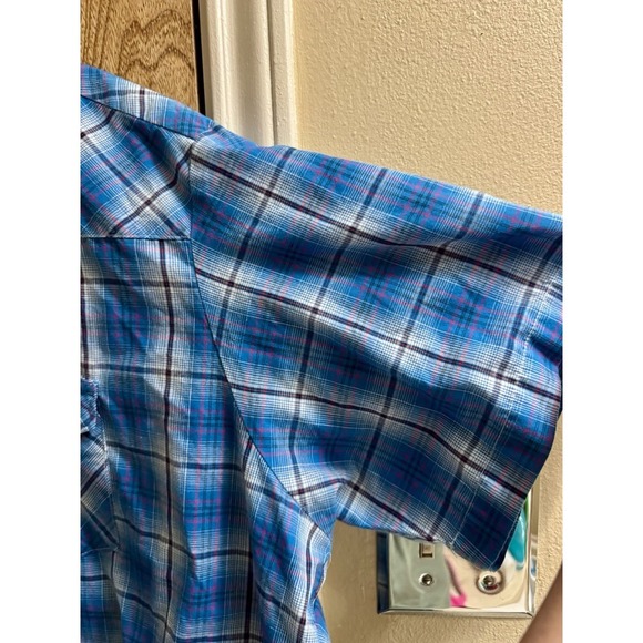 Wrangler Western Plaid Pearl Snap Shirt Men's 3XL Bright Blue Short Sleeve - Picture 6 of 8